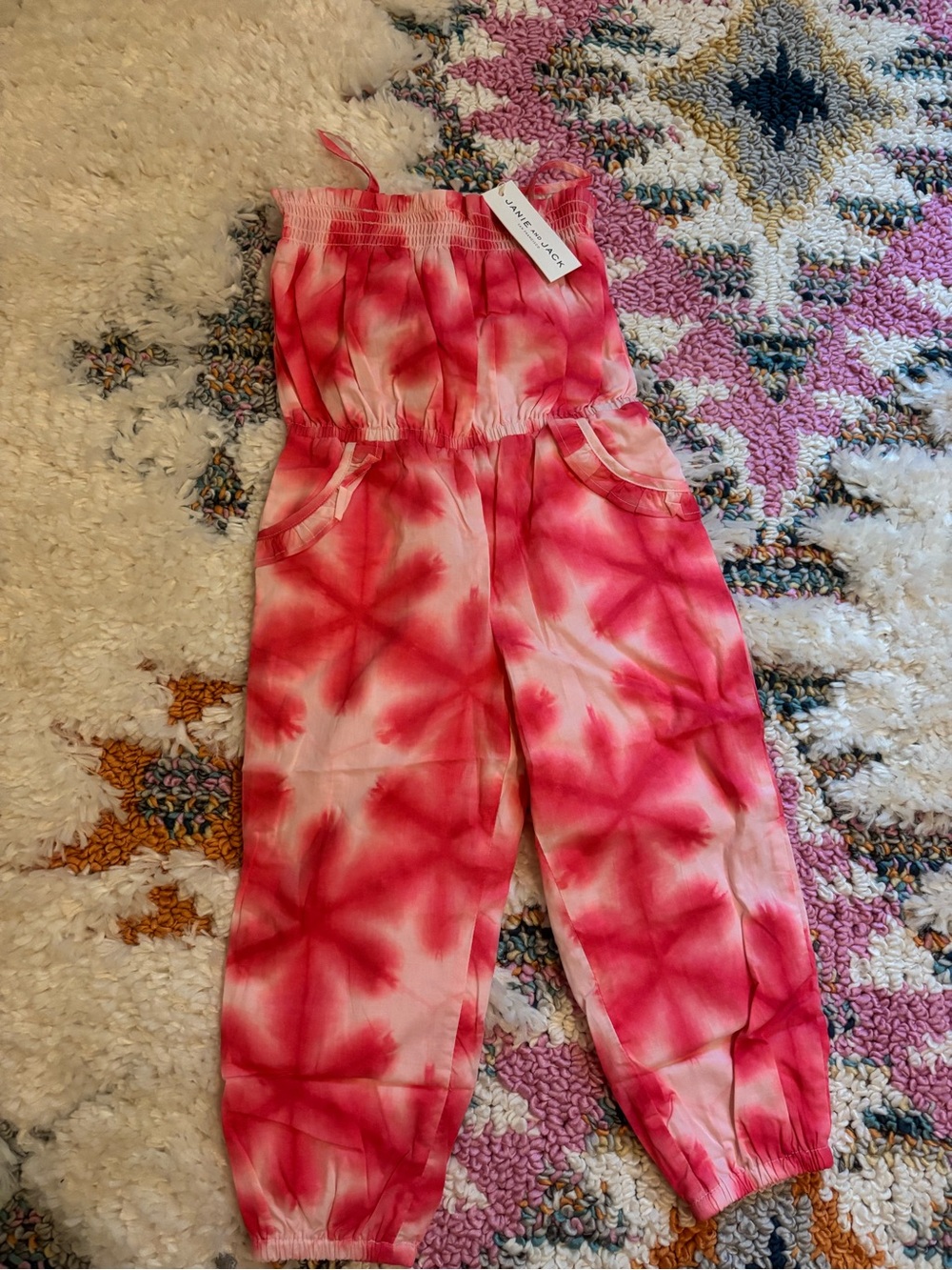 Janie and Jack Pink Tie-Dye Strapless Jumpsuit